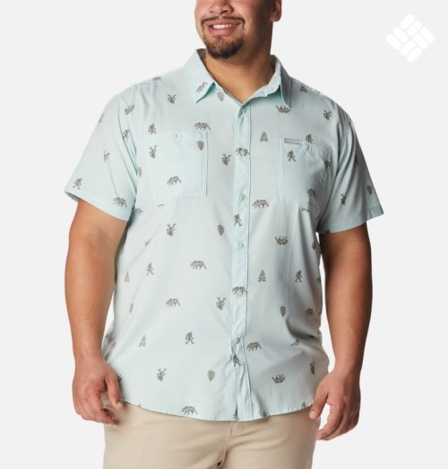 Men's Columbia Utilizer Printed Woven Short Sleeve Shirts Turquoise | Plus Size CA-IC6AL